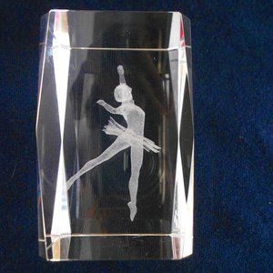 3D Laser Etched Glass Dancing Ballerina Paperweight